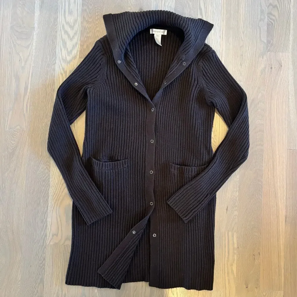 VTG Y2K Jones New York Heavy Long Cardigan Sweater Duster Brown Womens Large - Picture 6 of 7